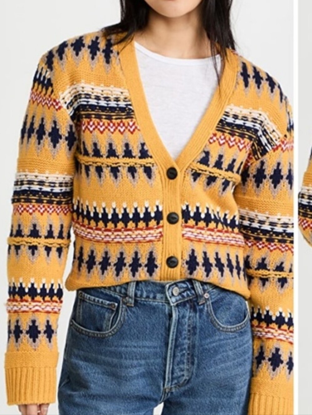 Rag and Bone Willow Fair Isle Wool Cardigan Sweater Women XS Yellow Multi Nordic